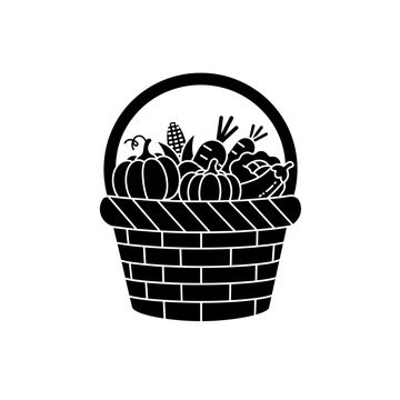 recommend clip art: thanksgiving basket filled with vegetables and fruits in black style  