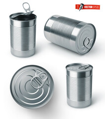 Vector realistic illustration of tin cans on a white background.