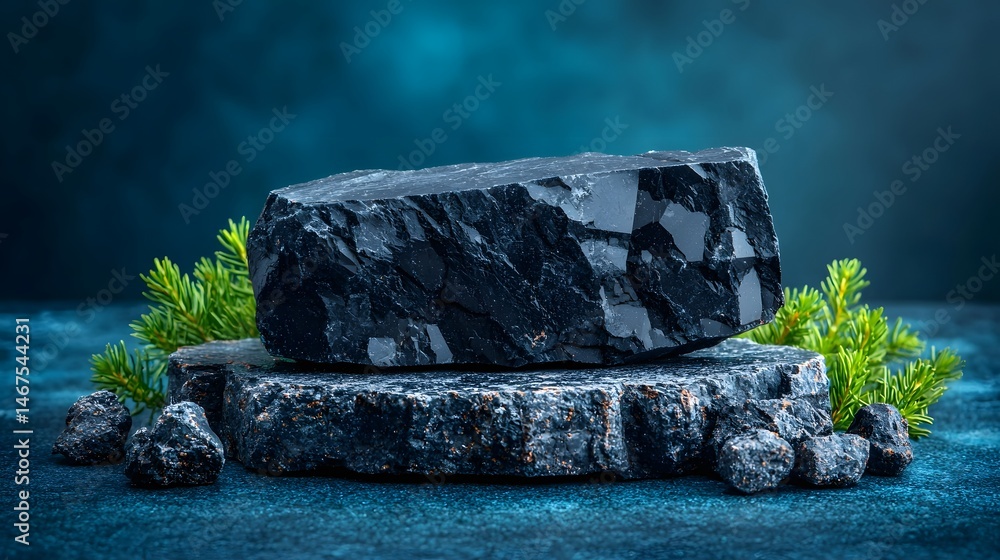 Poster a close up view of a rough textured rock mineral sample section resting on a natural stone surface h