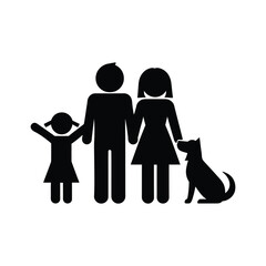 Family with Dog Icon: Stick Figures, Togetherness, and Lifestyle Vector