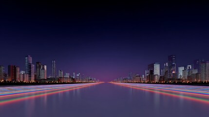 Obraz premium Neon Cityscape Highway to Future with Night Drive.