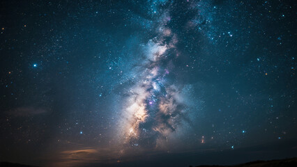 Deep blue starry night sky with bright stars and deep space nebula cosmos