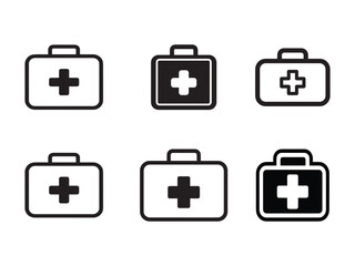 Professional black silhouette of a first aid box with medical cross symbol. Ideal for use in emergency signage, survival guides.