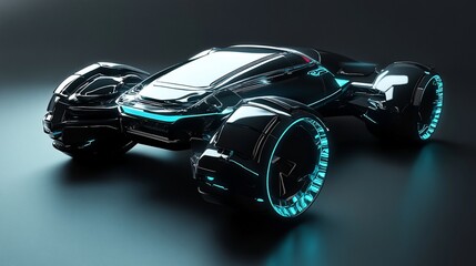 Futuristic concept car with neon lights and a sleek aerodynamic design
