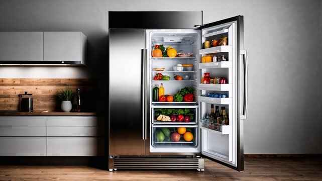 Modern stainless fridge (PNG) isolated on transparent background