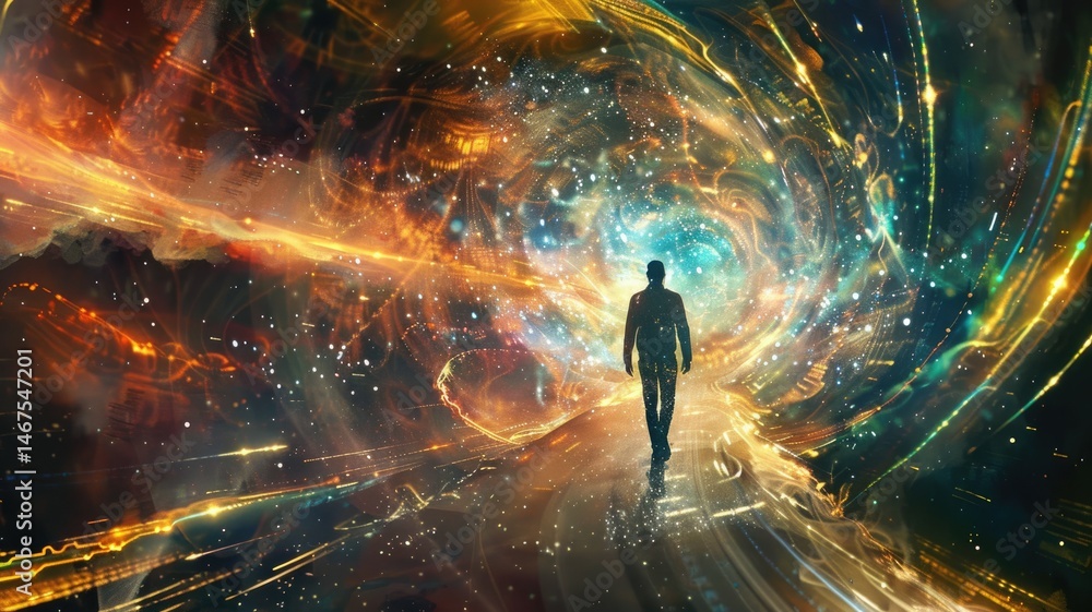 Aufkleber the abstract picture of light trails in vividness style swirling in universe creates a sense of ener