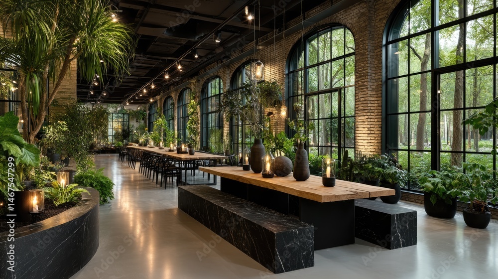 Poster bright scandinavian design large windows and greenery for a modern inviting environment