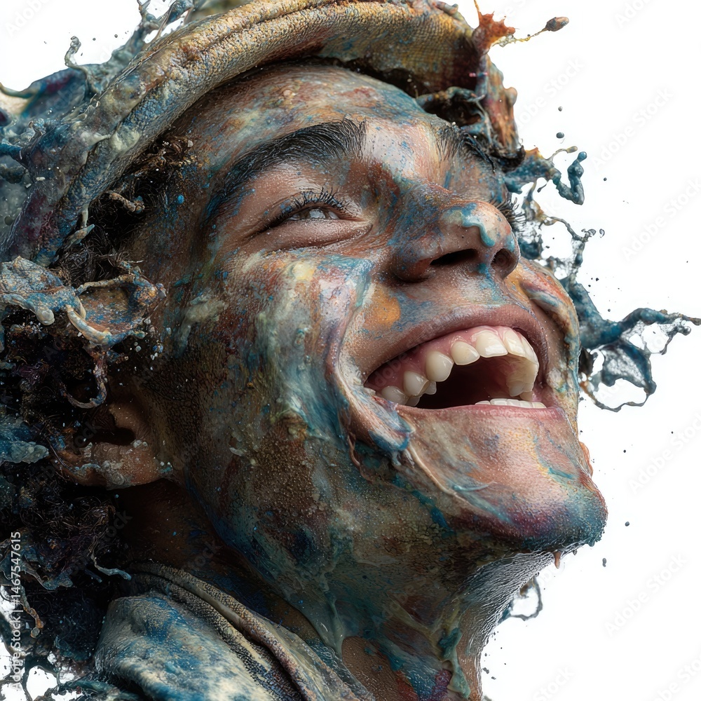 Aufkleber dynamic paint-splattered water splash urban setting high-resolution image vibrant environment front 