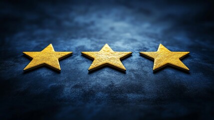 Three golden stars on a dark blue background represent quality and excellence