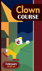 Happy clown near course. Vector