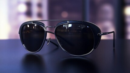 Luxury Aviator Sunglasses with Black Leather Trim and Silver Frame