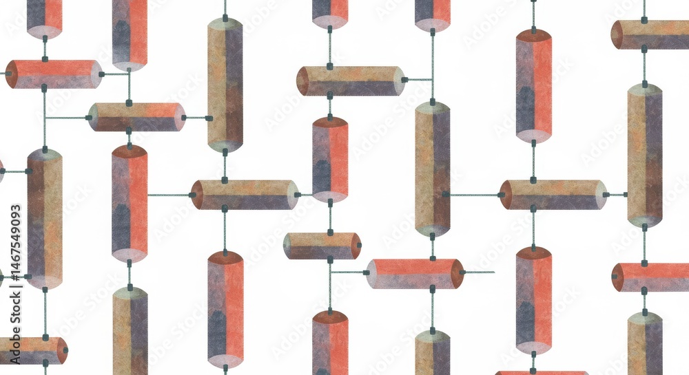 Poster geometric cylindrical forms pattern - abstract geometric design featuring interconnected cylindrical