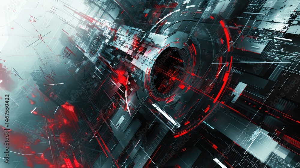 Poster abstract digital shape and particle technological cyber style design connecting become system shape 