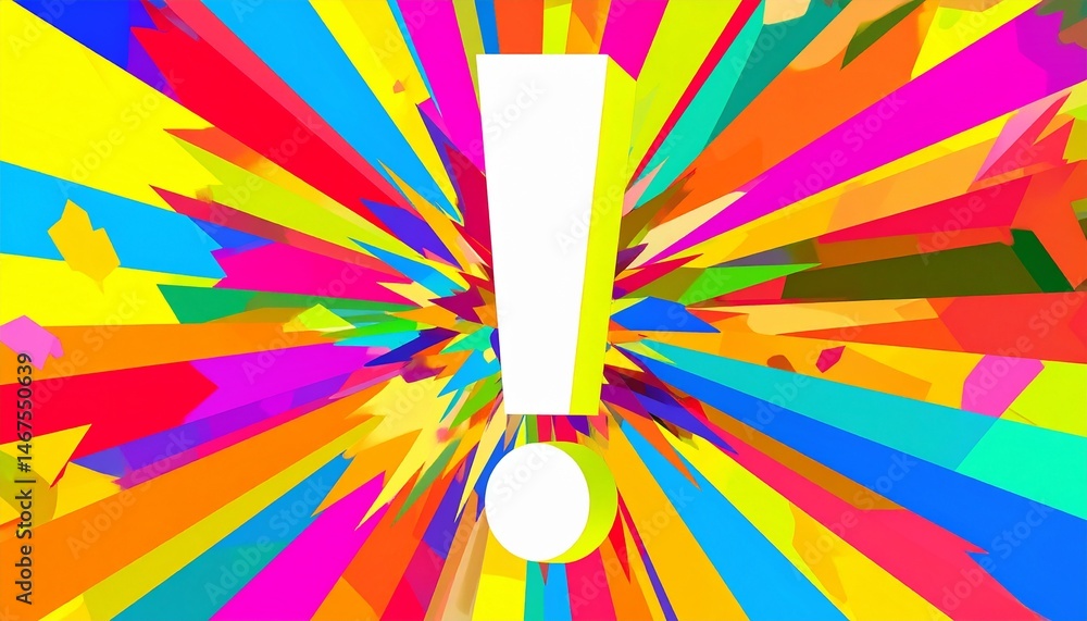 Poster exclamation mark command excitement concept. colorful explosion of geometric shapes with an exclamat