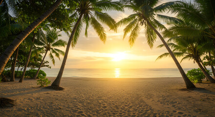 Palm Trees Framing a Tropical Beach at Sunset
