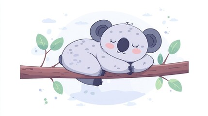 Sleepy Koala on a Branch