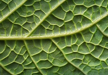 Naklejka premium Close-up of green leaf surface showing net-like vein texture.