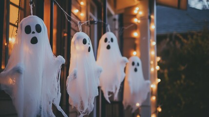 Spooky and Festive Halloween Decorations: Hanging Ghostly Figures Outdoor