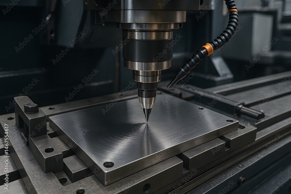 Poster precision machining process on metal surface in industrial setting