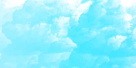 sunny sky blue light watercolor background. Aquarelle painting brush effect card paper textured canvas cloudy smoke space for text, entertaining card, template. aquamarine color graphics illustration