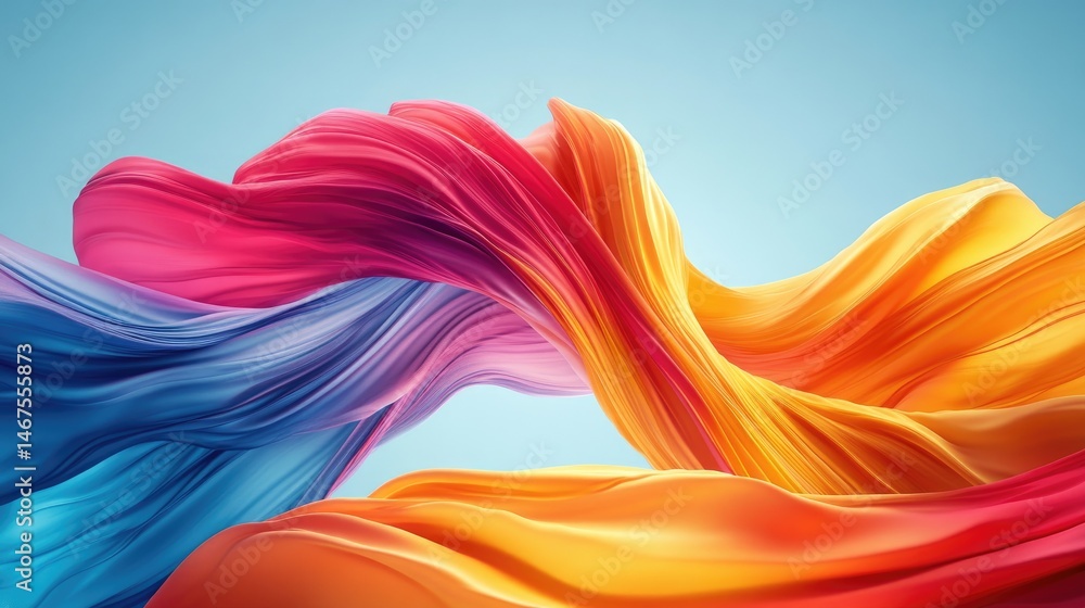 Poster colorful abstract fabric waves background in gradient colors texture motion