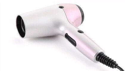 A shiny pink and silver hair dryer