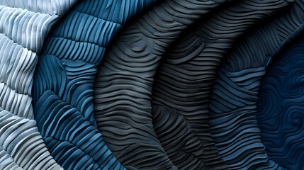 Abstract Blue Waves in 3D Texture with Soft Curves and Layers for Modern Art Background