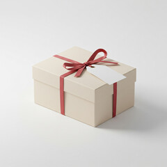 Fototapeta premium Beige Gift Box with Red Ribbon Mockup