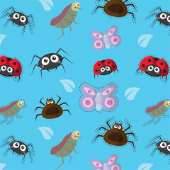 Cute insect cartoon pattern. Vector
