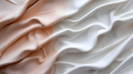 Soft Draped Fabric in Beige and White Creases and Waves for Elegant Textile Background