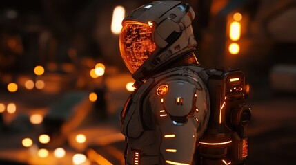 Cyberpunk Astronaut in Neon Cityscape