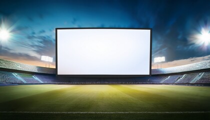 Estadio con una pantalla gigante en blanco en su fachada 