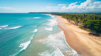 Aerial Drone View of Tropical Beach with Turquoise Water and White Sand