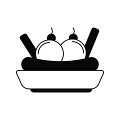 banana split glyph icon with white background vector stock illustration