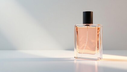 Modern minimalist perfume bottle, frosted glass, clean, grey