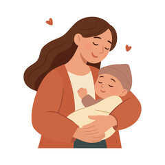 Mother Holding Newborn Baby, Vector Illustration. Happy Mom Embracing Infant. Flat Style Cartoon Maternity Concept for Mothers Day, Parenting, Family Love, Childcare, Baby Care Design