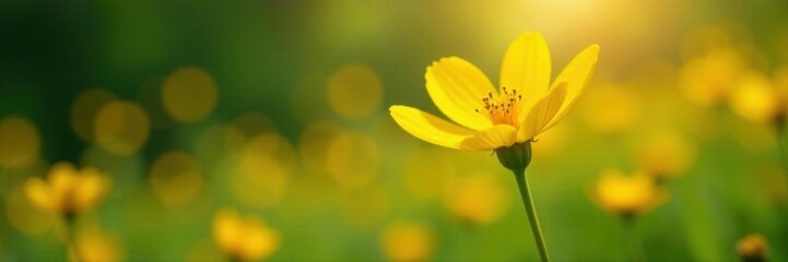 Obraz premium Luminous yellow wildflower, swirling bokeh background , wilderness, wallpaper