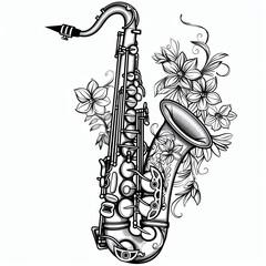saxophone with flowers coloring page