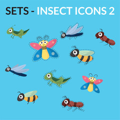 Insect cartoon icon pack. Vector