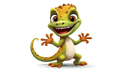 Fototapeta premium Colorful Gecko Cartoon Character in Freestyle Breakdance Pose - Stock Illustration