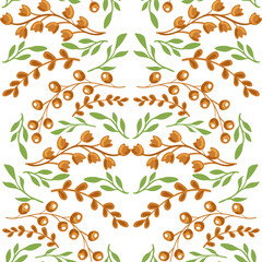 vector seamless pattern of leaves and flowers, vintage botanical pattern for decoration, fabric, wallpaper and decor, hand-drawn ornament for holiday decoration, interior and clothes