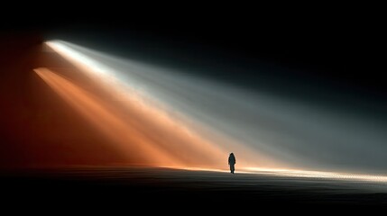 Fototapeta premium Astronaut walking on mars in dramatic lighting dusty landscape artistic perspective for sci-fi enthusiasts
