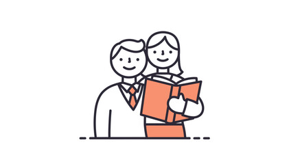 Minimalist Line Art of a Smiling Businessman with Orange Tie