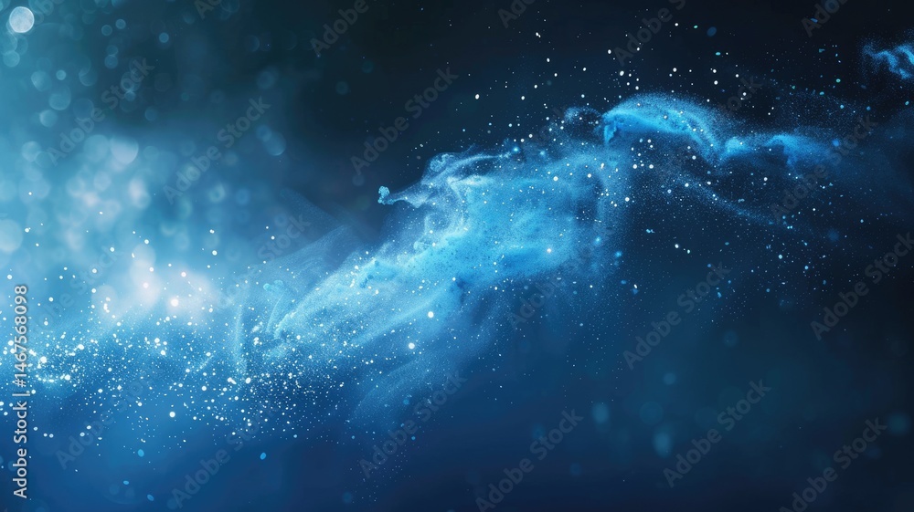Aufkleber wonderful picture of blue light of sparkling particles scattered across space background, create abs