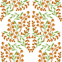 vector seamless pattern of leaves and flowers, vintage botanical pattern for decoration, fabric, wallpaper and decor, hand-drawn ornament for holiday decoration, interior and clothes