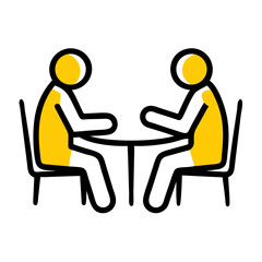 Two people sitting at a table represent a real estate negotiation meeting, symbolizing discussions and negotiations related to property purchases, leases, or financing arrangements.