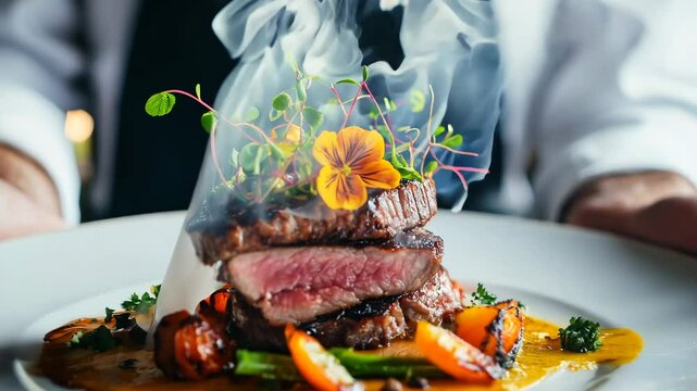 Meat table setting with smoke