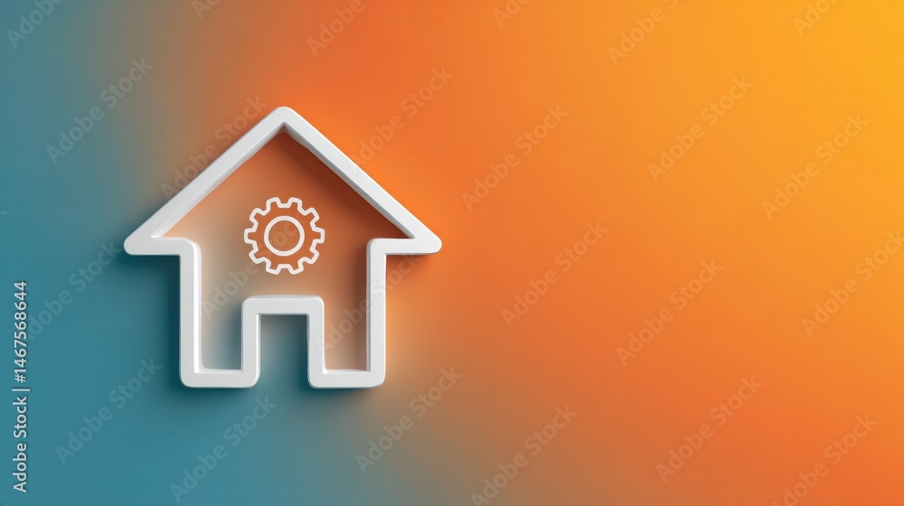 Aufkleber abstract house outline with a gear icon in soft gradients symbolizing innovation in home automation 