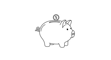 Minimalist Pig Illustration with Curled Tail and Simple Outline