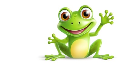 Cheerful Cartoon Frog Waving Greetings in a Joyful Vector Illustration